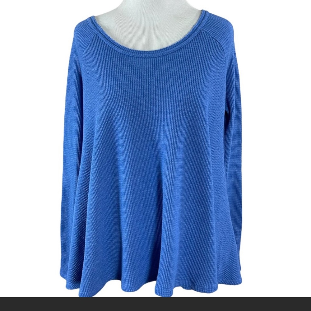 We The Free People Waffle Knit Thermal Periwinkle Blue Tee Long Sleeve Medium